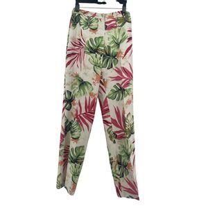 Talbots Pure‎ Silk Floral Pants Women's 4 Tropical Hawaiian Lined Straight White